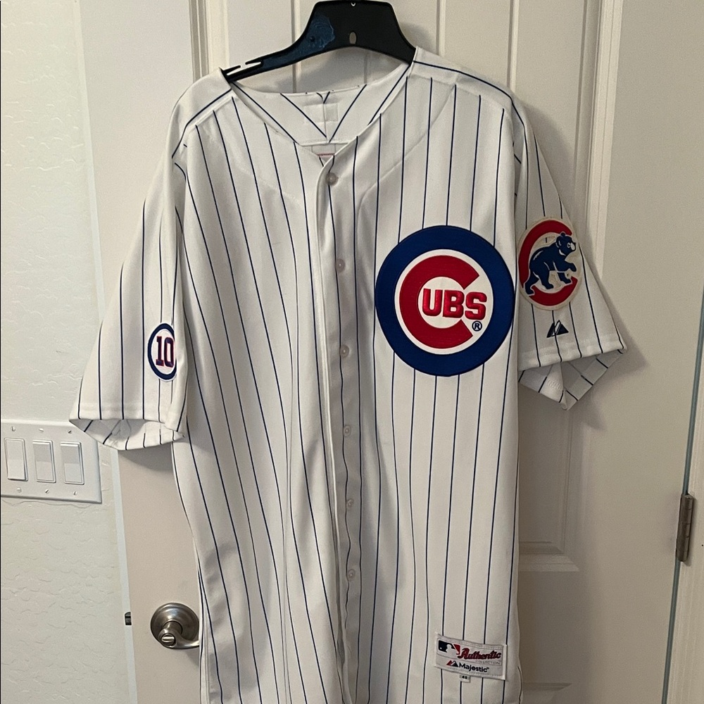 Chicago cubs Majestic White Pinstripe Jersey with Blue and Red Logo